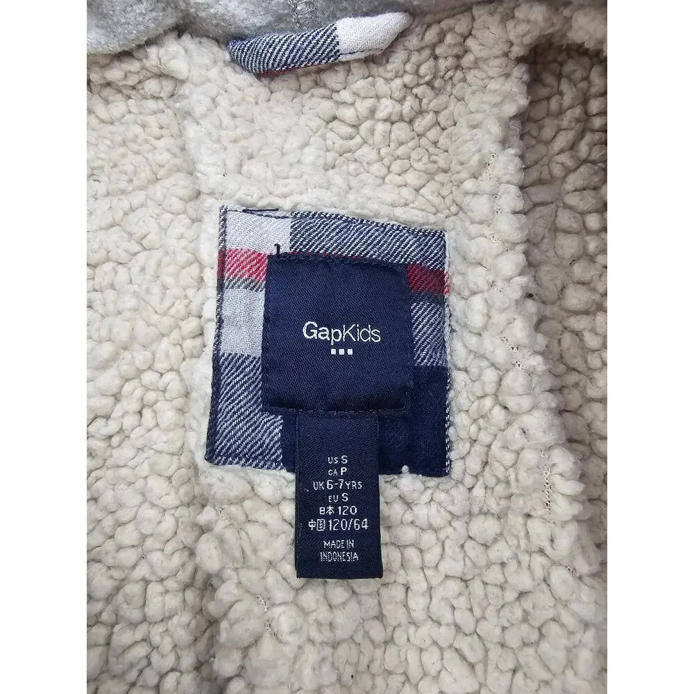 GapKids Boy's Size 6-7 Plaid Hooded Button-down Jacket with Fleece Lining